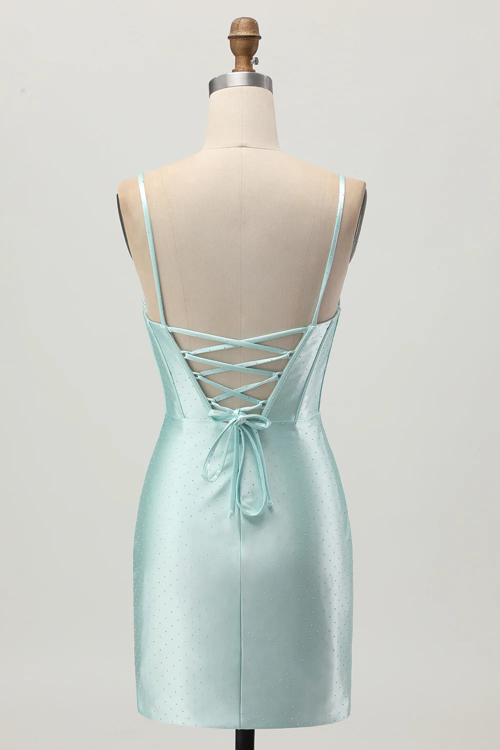 Light Green Spaghetti Straps Bodycon Corset Cut Out Pleated Beaded Short Homecoming Dress Party Dress