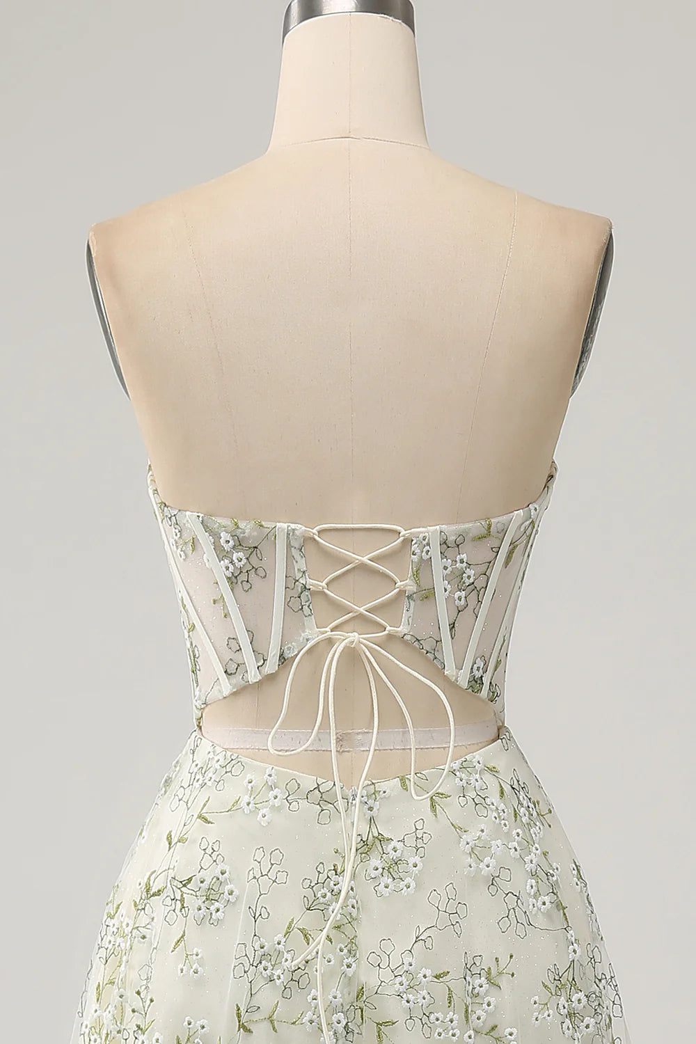 Light Green Sweetheart Collar Strapless A-Line Corset Prom Dress With Flower Embroidery