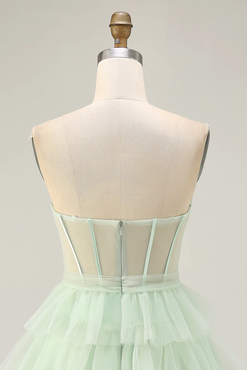 Light Green Tulle Tiered Strapless A Line Corset Short Homecoming Dress Party Dress