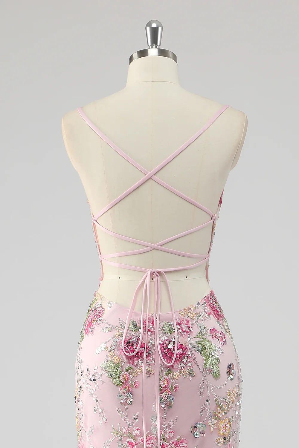 Lilac Mermaid Spaghetti Straps Sequins Long Prom Dress with Floral Appliques