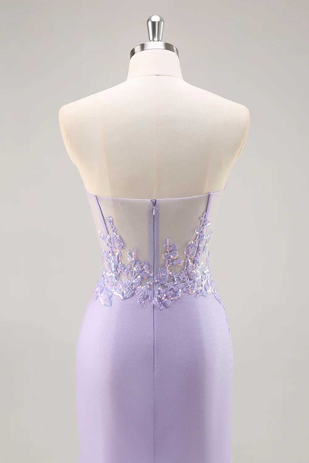 Lilac Tulle Sequins Deep V Neck Strapless Corset Prom Dress With Detachable Overlay