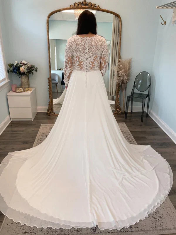 Long Sleeve A Line Applique Wedding Dresses