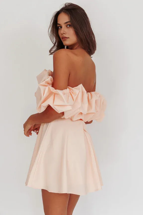Lovely A-Line Off-Shoulder Open Back Blush Mini Homecoming Dress For Sale