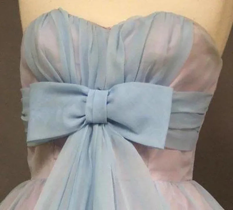 Lovely A-Line Strapless Bow-Accent Ruched Blue Midi Homecoming Dress For Ladies
