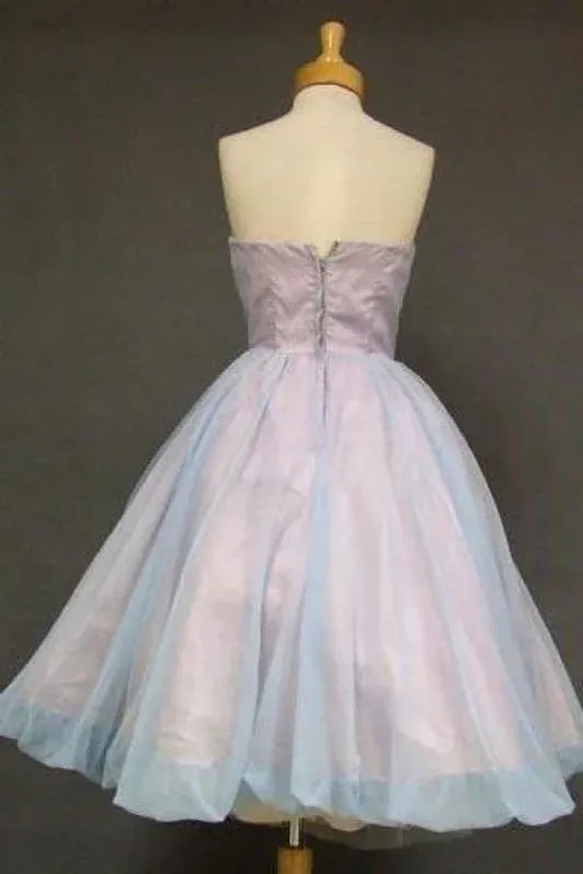 Lovely A-Line Strapless Bow-Accent Ruched Blue Midi Homecoming Dress For Ladies