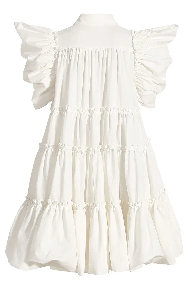 Lovely A-line Collared Puff Sleeve Tiered Ruffled White Mini Homecoming Dress