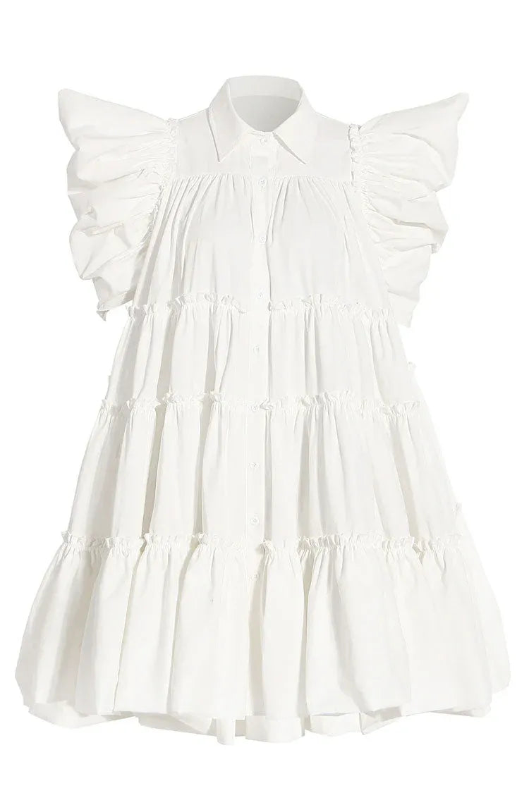 Lovely A-line Collared Puff Sleeve Tiered Ruffled White Mini Homecoming Dress