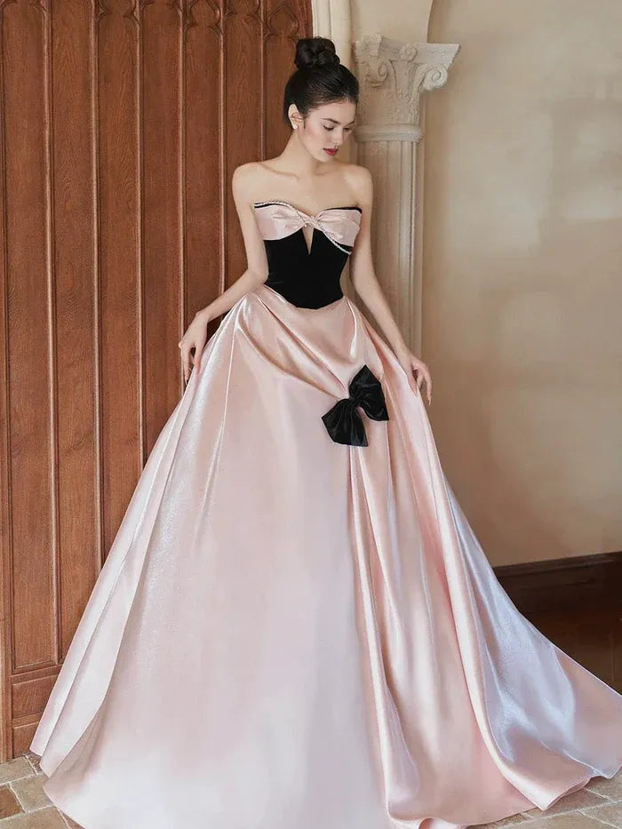 Lovely Ball Gown Sweetheart Bow Satin Pink Evening Dress Prom Dress