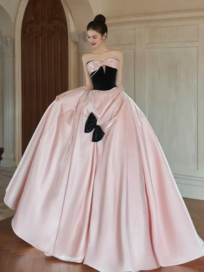 Lovely Ball Gown Sweetheart Bow Satin Pink Evening Dress Prom Dress
