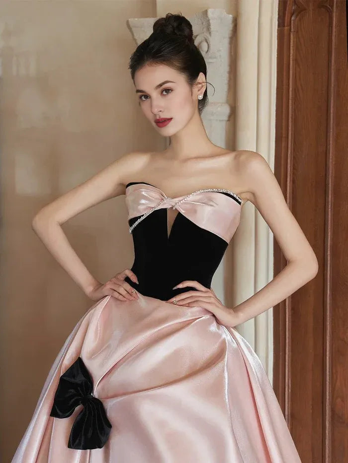 Lovely Ball Gown Sweetheart Bow Satin Pink Evening Dress Prom Dress