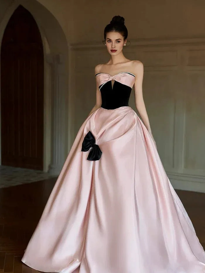 Lovely Ball Gown Sweetheart Bow Satin Pink Evening Dress Prom Dress