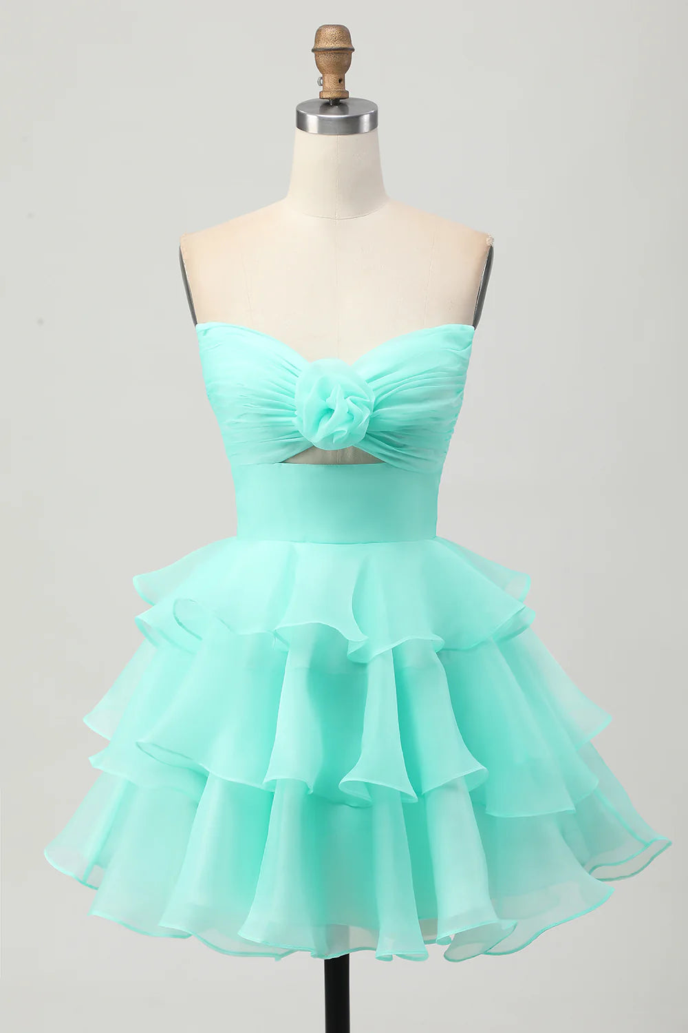 Lovely Blue Sweetheart Collar A-Line Strapless Cut Out Pleated Tiered Short Homecoming Dress