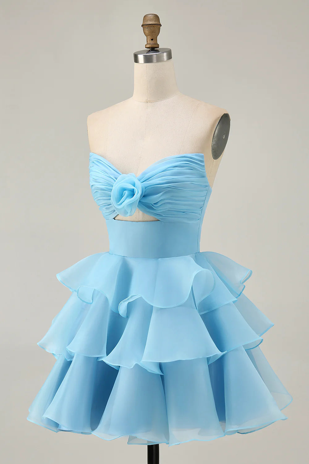 Lovely Blue Sweetheart Collar A-Line Strapless Cut Out Pleated Tiered Short Homecoming Dress
