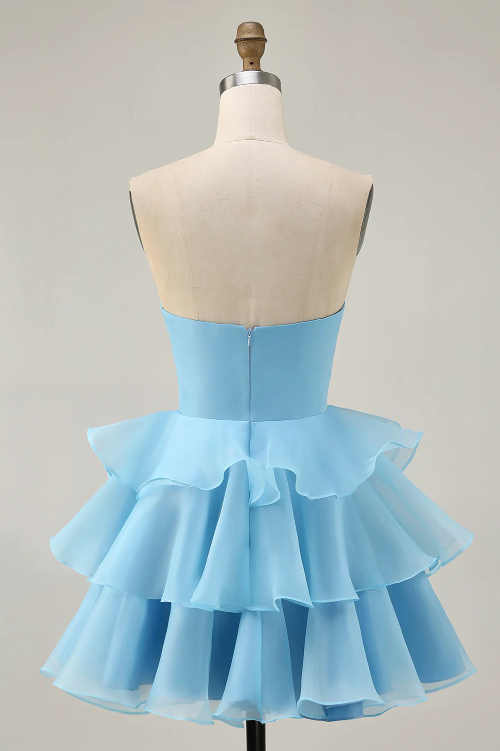 Lovely Blue Sweetheart Collar A-Line Strapless Cut Out Pleated Tiered Short Homecoming Dress