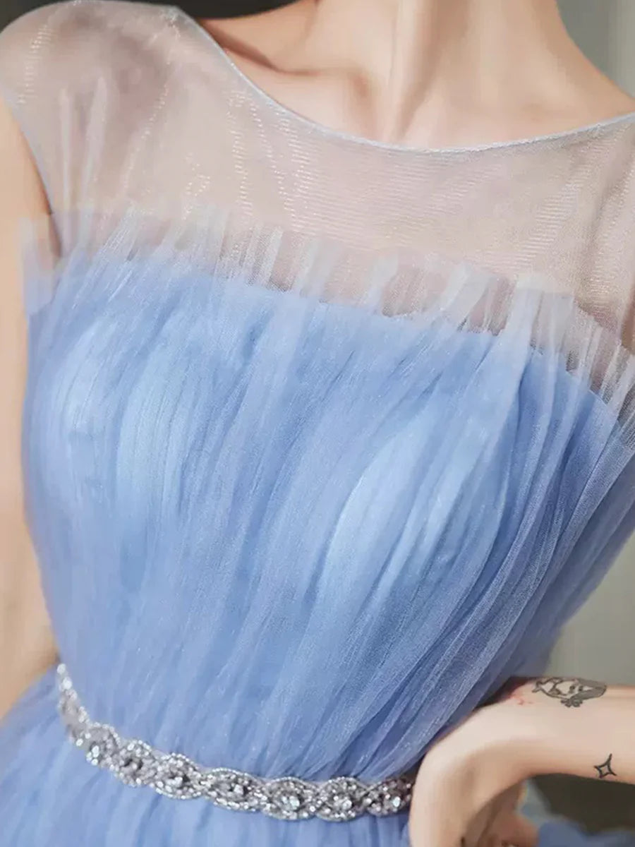 Lovely Blue Tulle Round Neckline Short Homecoming Dress Layered Blue Evening Party Dress