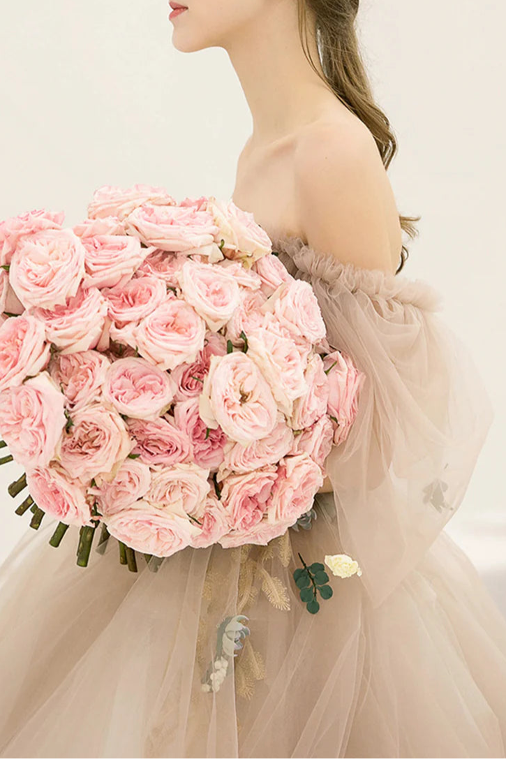 Lovely Champagne Tulle Floral Off the Shoulder A-Line Short Homecoming Dresses Bridesmaid Dress