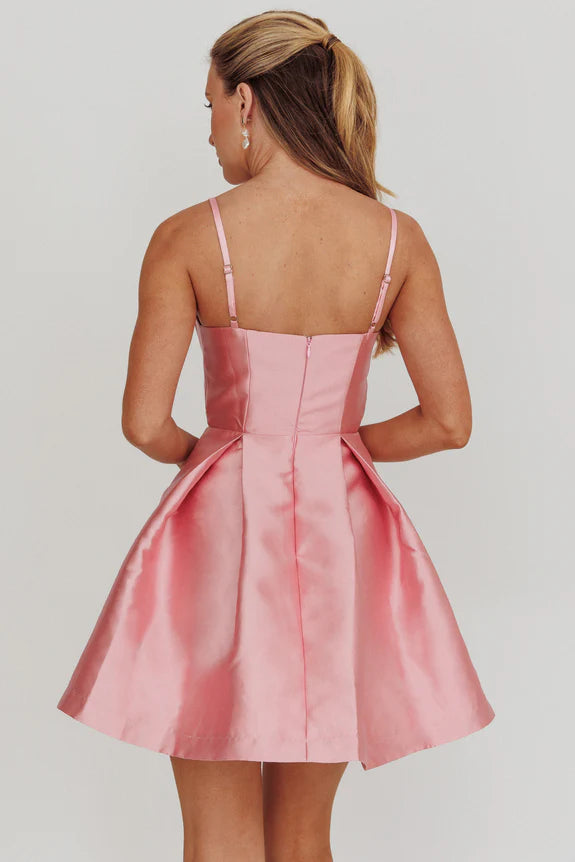 Lovely Flared Spaghetti Straps Bow Pink Mini Homecoming Dress For Ladies