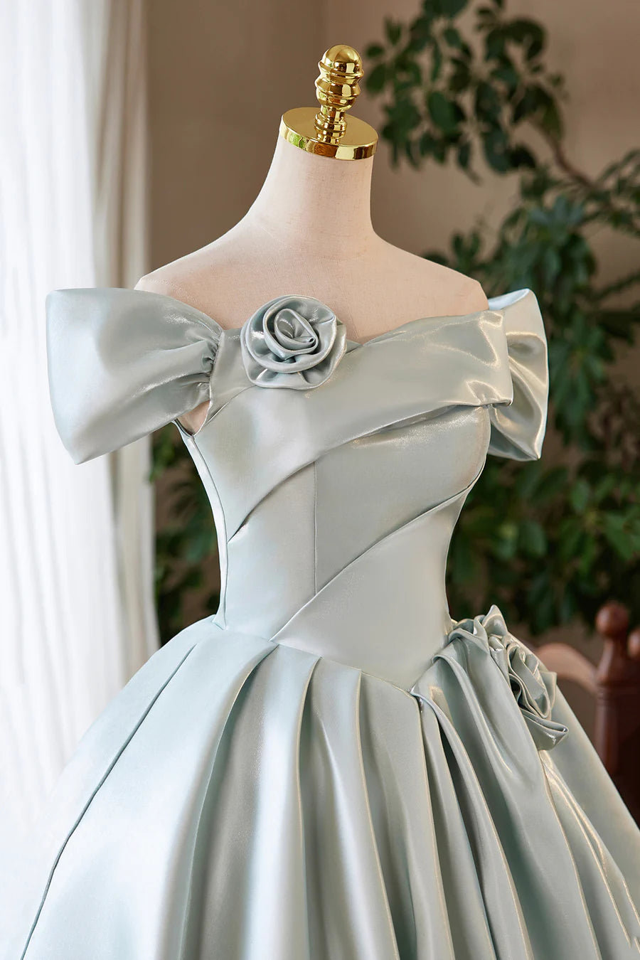 Lovely Green Satin Short A-Line Prom Dress Off the Shoulder Party Homecoming Dress Party Dress