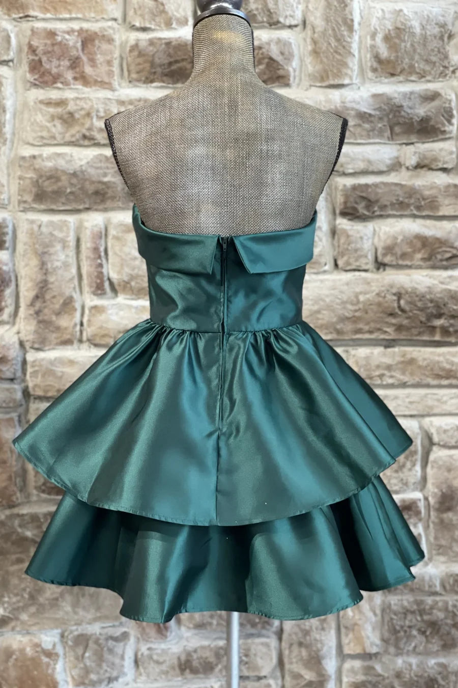 Lovely Green Satin Strapless A-Line Empire-Waist Layered Mini Homecoming Dress Short Party Dress