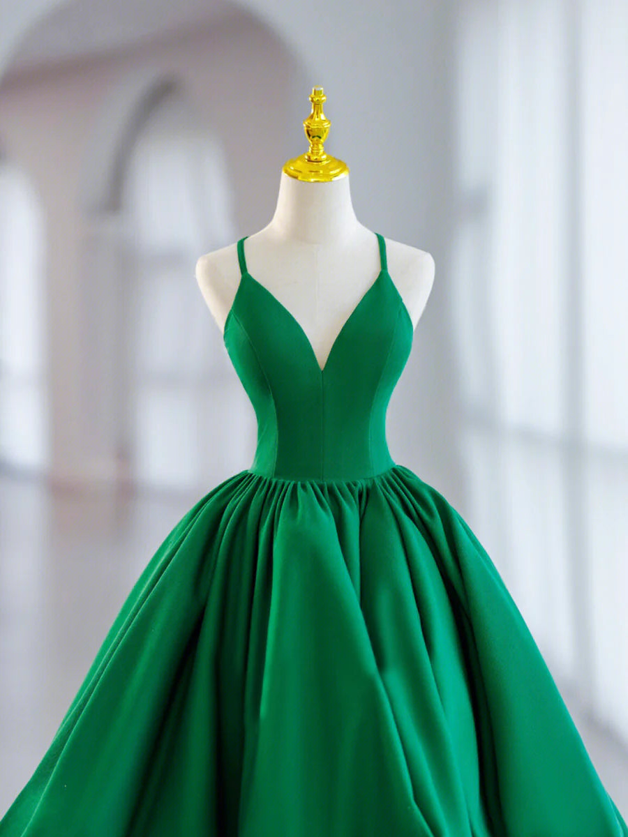 Lovely Green V-Neck Satin Spaghetti Straps Short Prom Dress A-Line Homecoming Dress With Bubble Hem