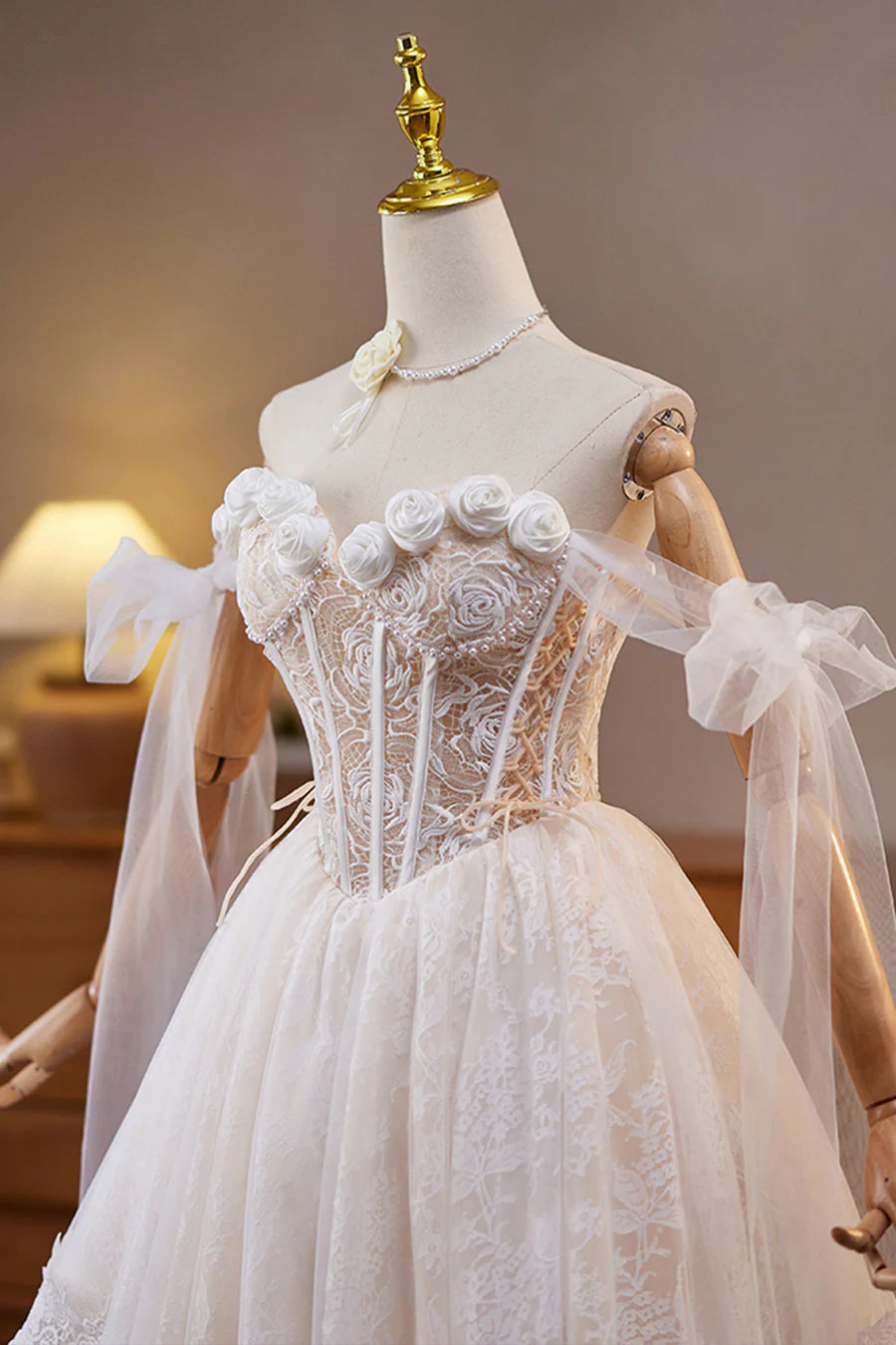 Lovely Ivory Lace Flower Pearl A-Line Short Birthday Party Dress Prom Dress