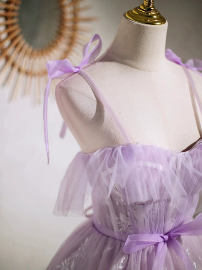 Lovely Lavender Tulle Lace Spaghetti Strap A-Line Short Prom Dress Party Dress