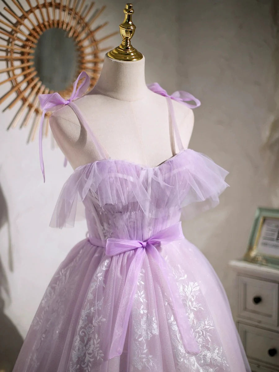 Lovely Lavender Tulle Lace Spaghetti Strap A-Line Short Prom Dress Party Dress