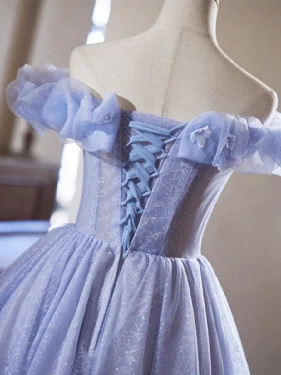 Lovely Lilac Tulle Off Shoulder A-Line Knee Length Prom Dress Evening Party Dress