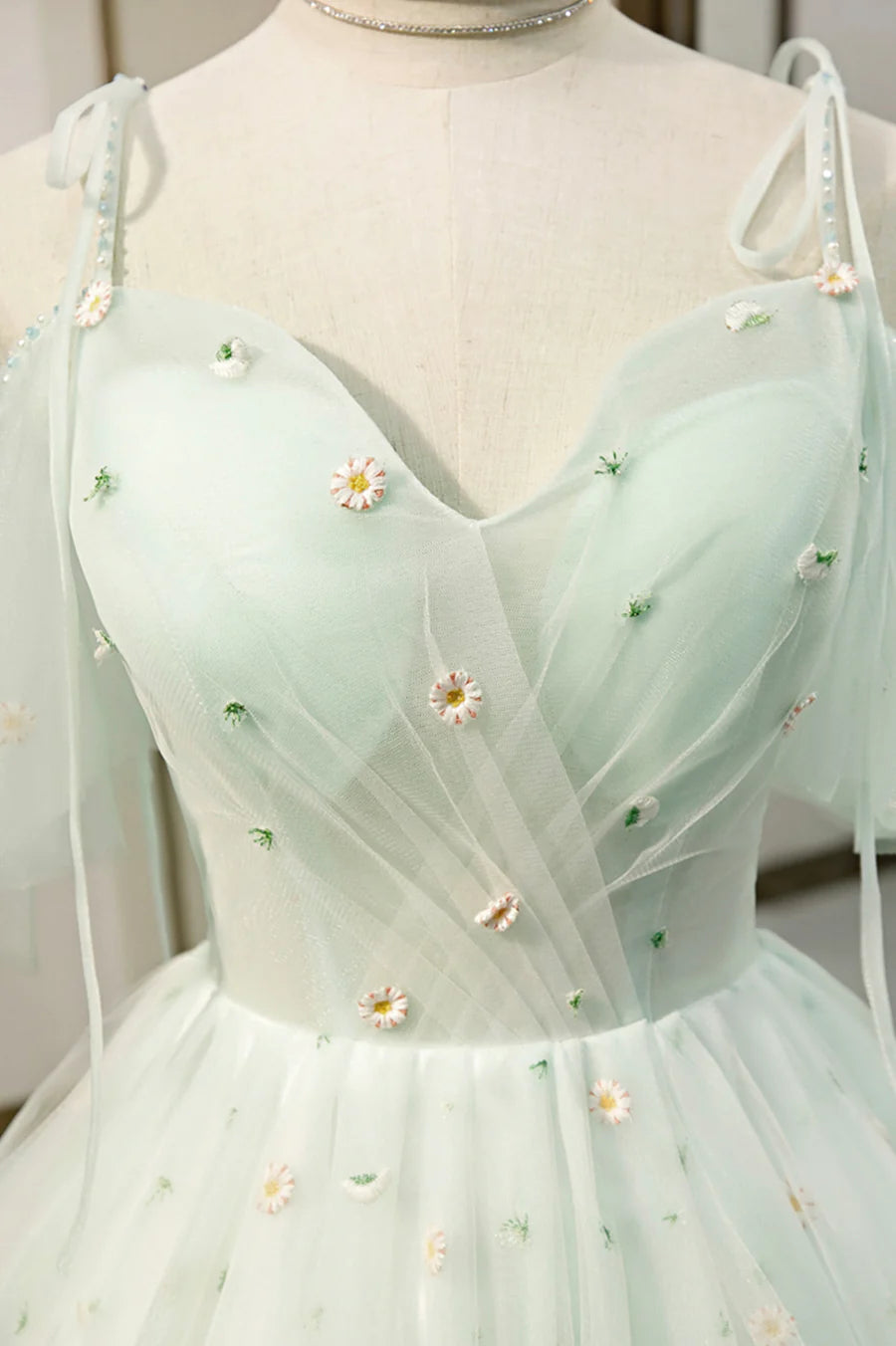 Lovely Mint Green Tulle Flowers Sweetheart Collar Short Prom Dress A-Line Homecoming Party Dress