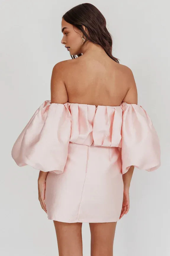 Lovely Off-Shoulder Puffed Neckline Blush Mini Homecoming Dress For Sale