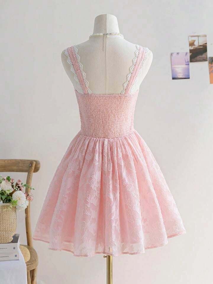 Lovely Pink Tulle Floral Lace BodyCon A Line Short Evening Dress Homecoming Party Dress