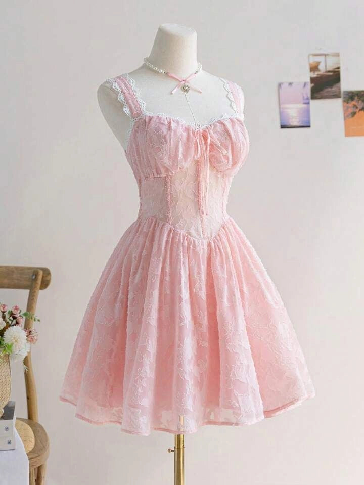 Lovely Pink Tulle Floral Lace BodyCon A Line Short Evening Dress Homecoming Party Dress