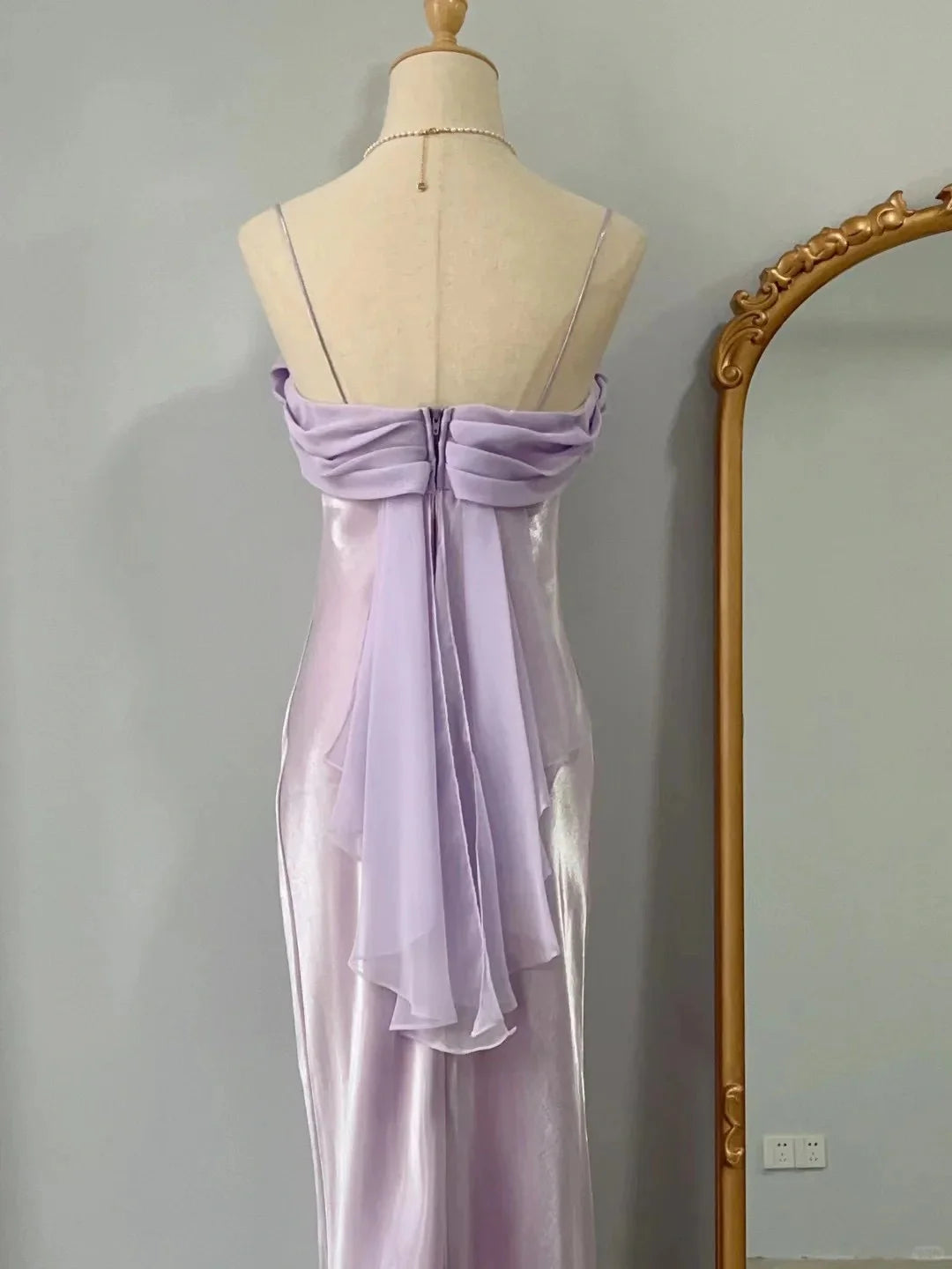 Lovely Purple Satin Spaghetti Strap Pleated Fit Long Prom Dress Budget Purple Evening Dresses