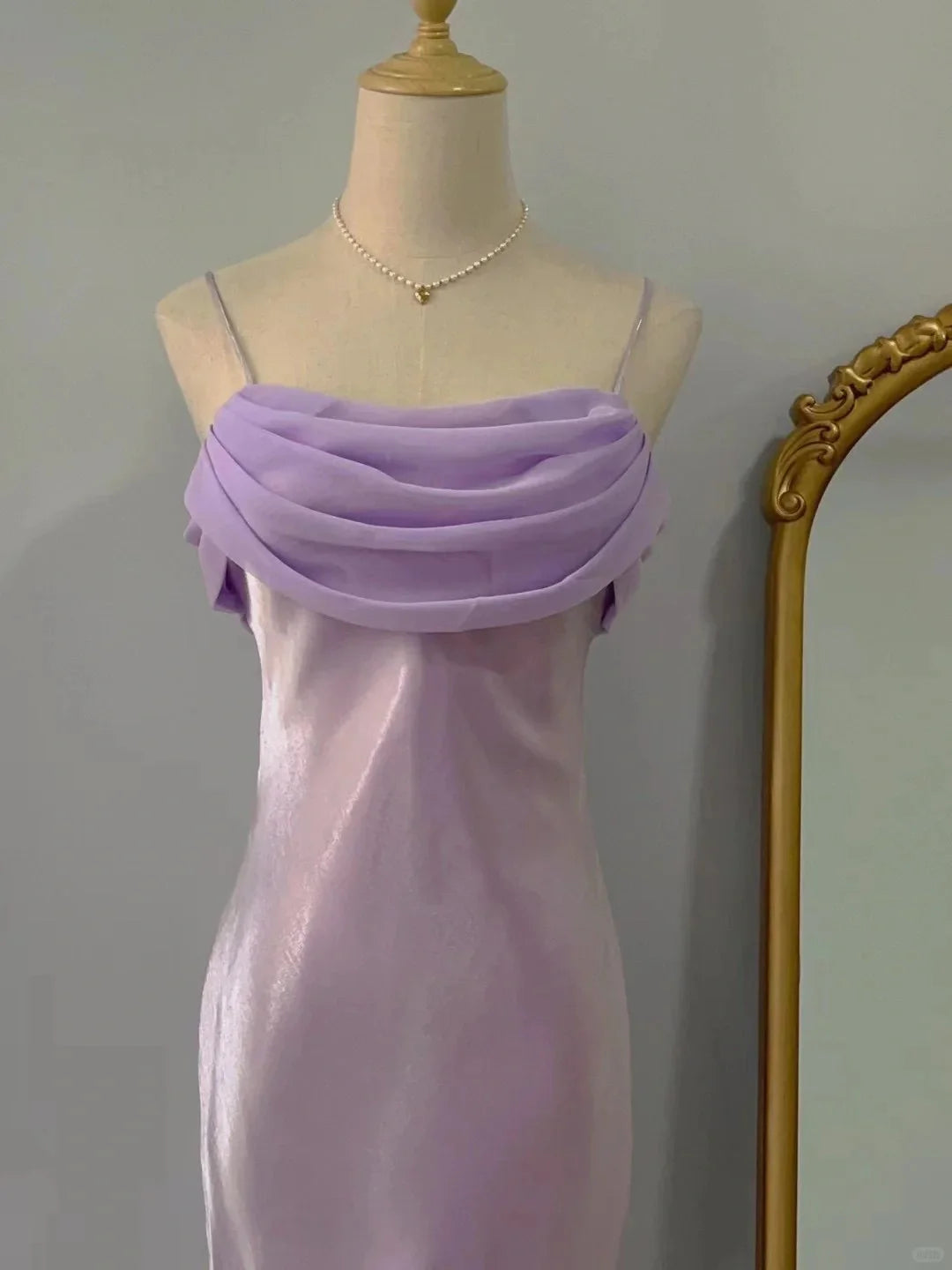 Lovely Purple Satin Spaghetti Strap Pleated Fit Long Prom Dress Budget Purple Evening Dresses