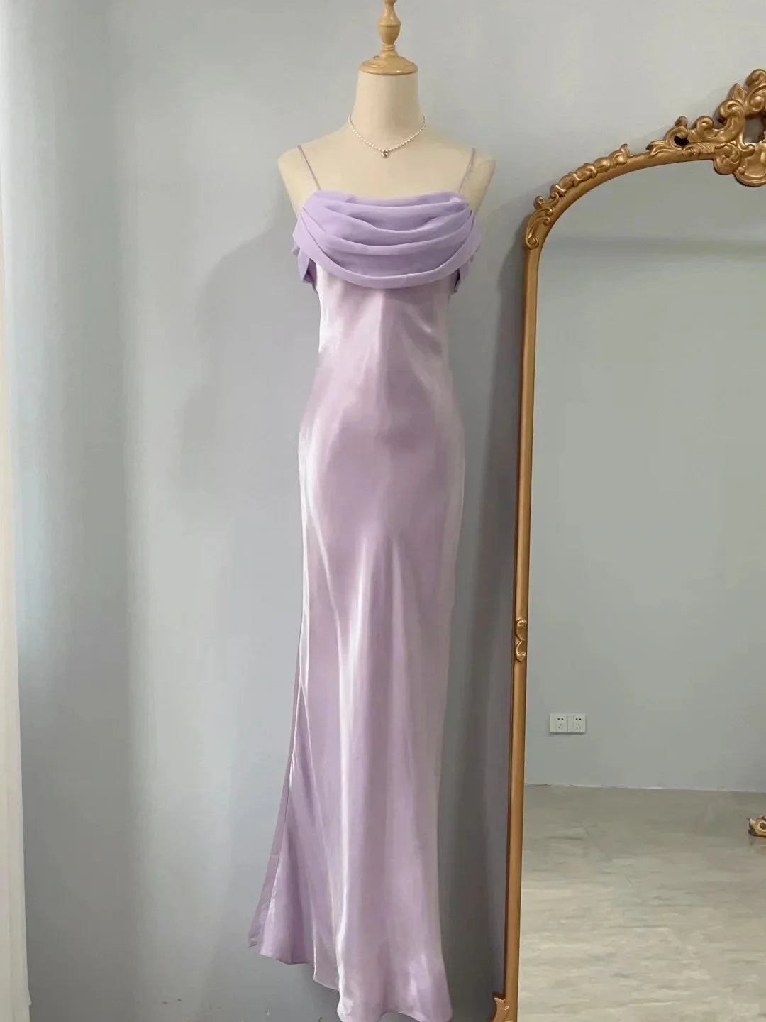 Lovely Purple Satin Spaghetti Strap Pleated Fit Long Prom Dress Budget Purple Evening Dresses
