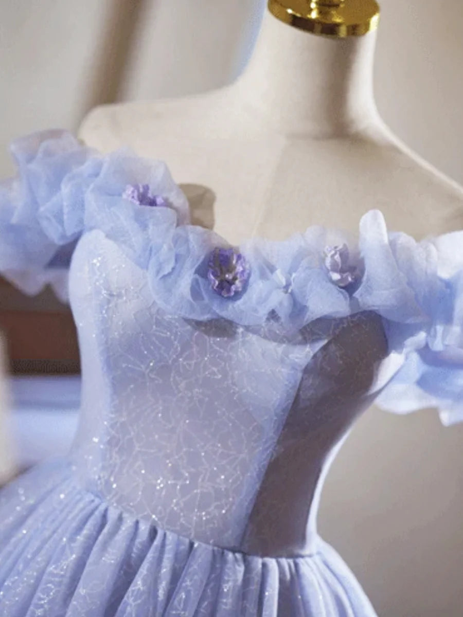 Lovely Purple Tulle With Applique Off the Shoulder A-Line Short Party Dress Homecoming Dress