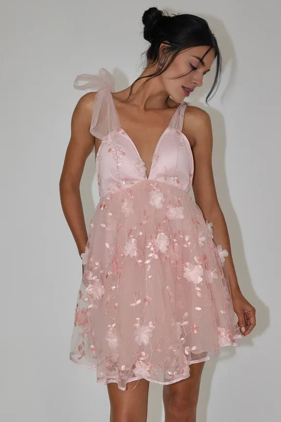 Lovely Tied Shoulder Embellished Pink Mini Homecoming Dress For Ladies