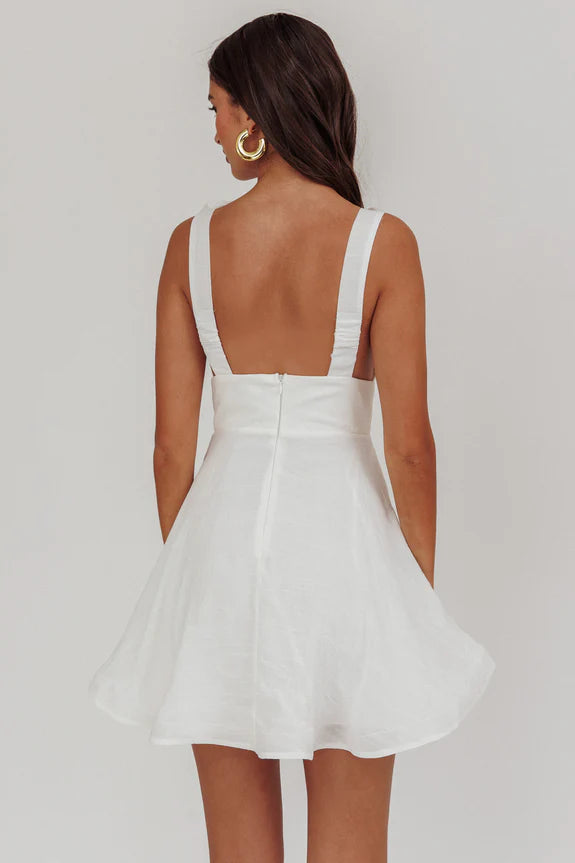 Lovely V Neck Straps Rose Open Back White Mini Homecoming Dress