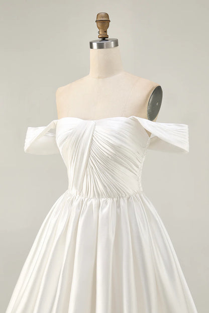 Lovely White Ruched Off The Shoulder Short Homecoming Dress White A-line Party Dress
