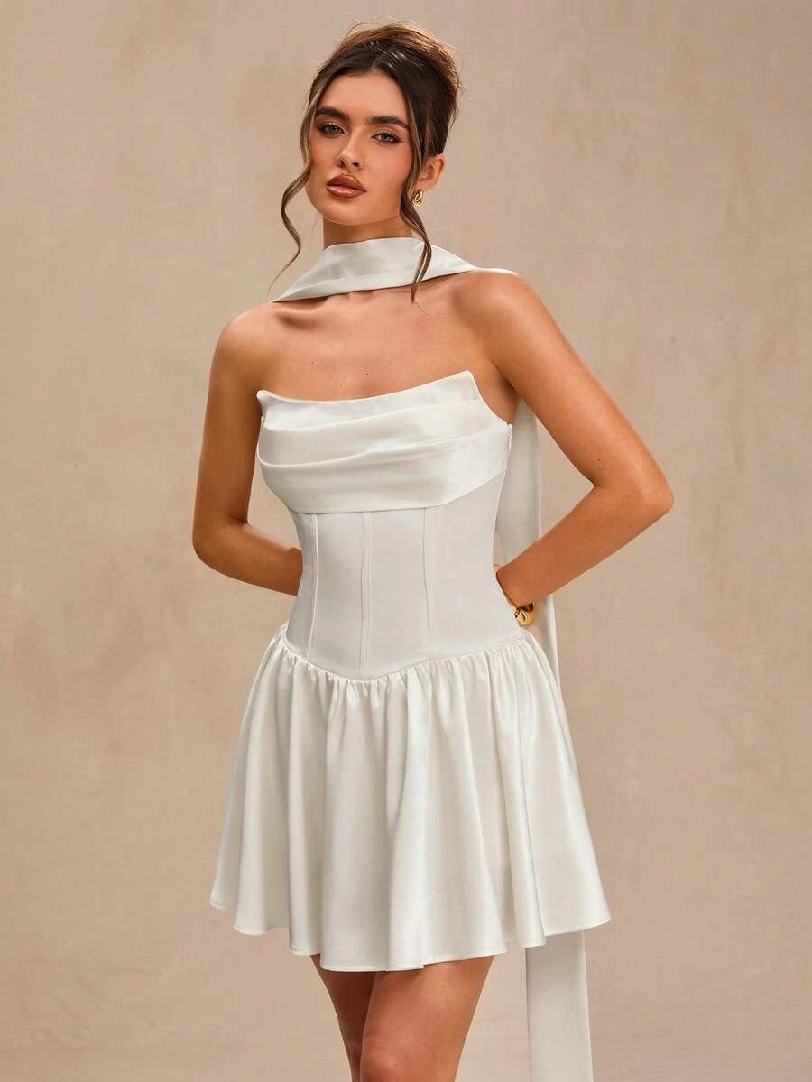 Lovely A-Line Strapless Corset Draped Scarf Off-White Mini Homecoming Dresses