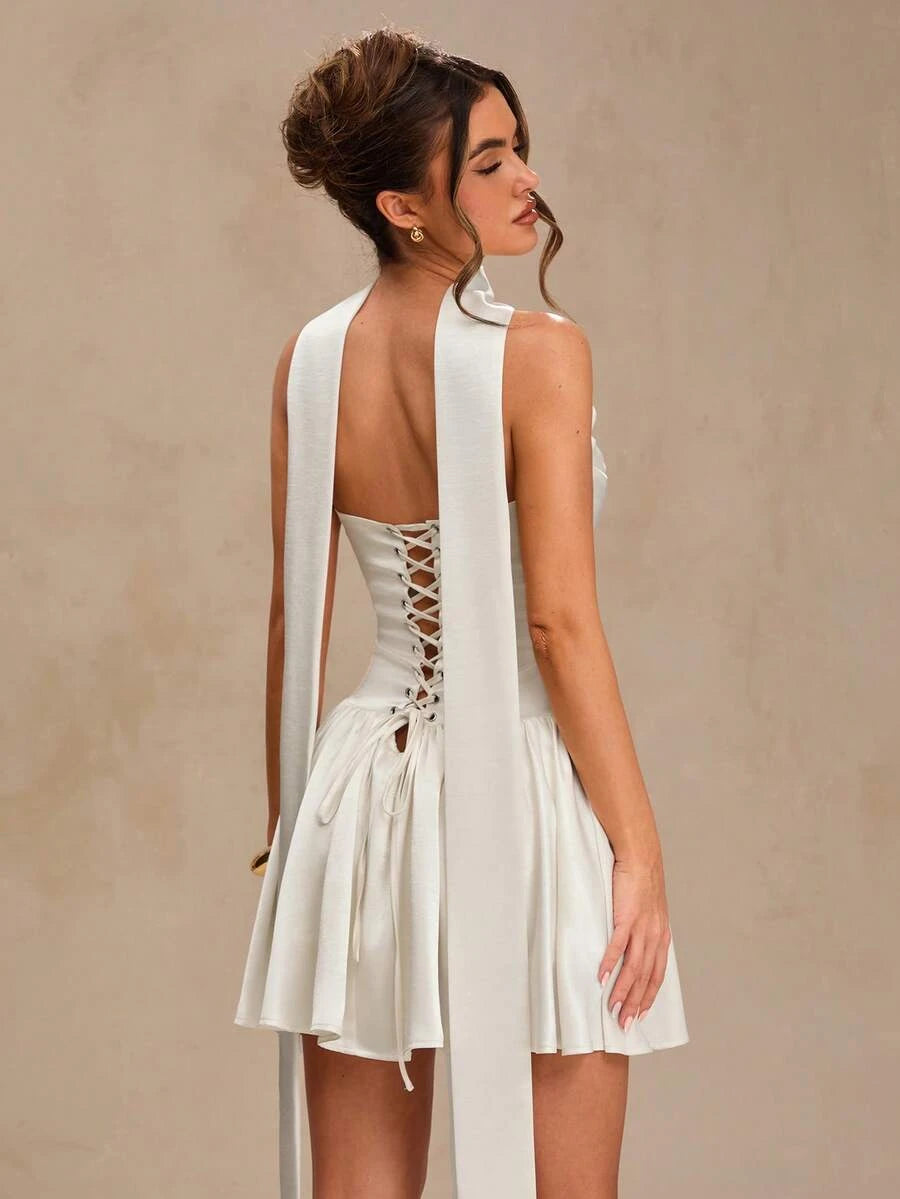 Lovely A-Line Strapless Corset Draped Scarf Off-White Mini Homecoming Dresses