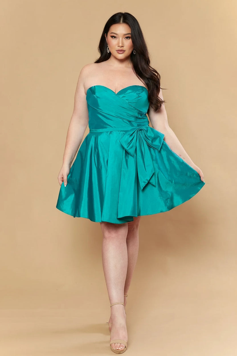 Lovely A-Line Sweetheart Bow-Accent Pockets Teal Short Homecoming Dress