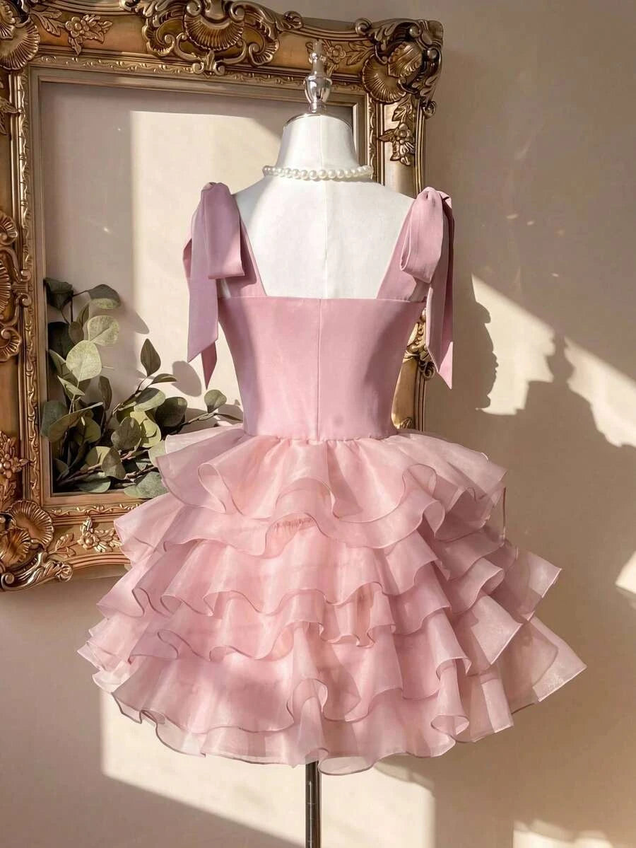 Lovely A-Line Sweetheart Corset Tiered Ruffled Satin Blush Pink Short Homecoming Dresses