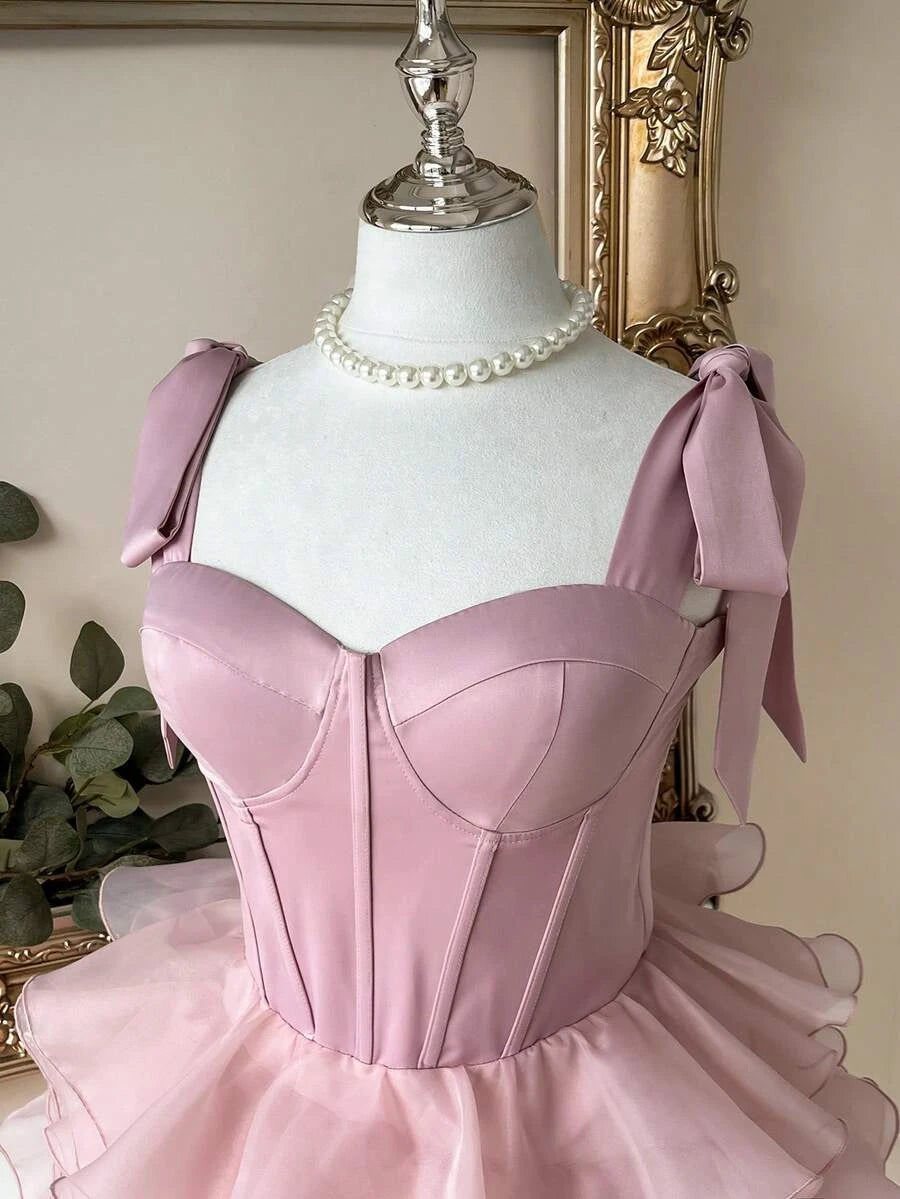 Lovely A-Line Sweetheart Corset Tiered Ruffled Satin Blush Pink Short Homecoming Dresses