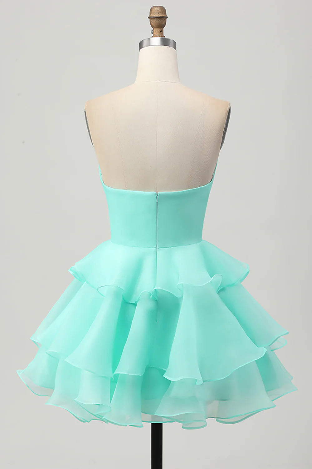 Lovely Blue Sweetheart Collar A-Line Strapless Cut Out Pleated Tiered Short Homecoming Dress