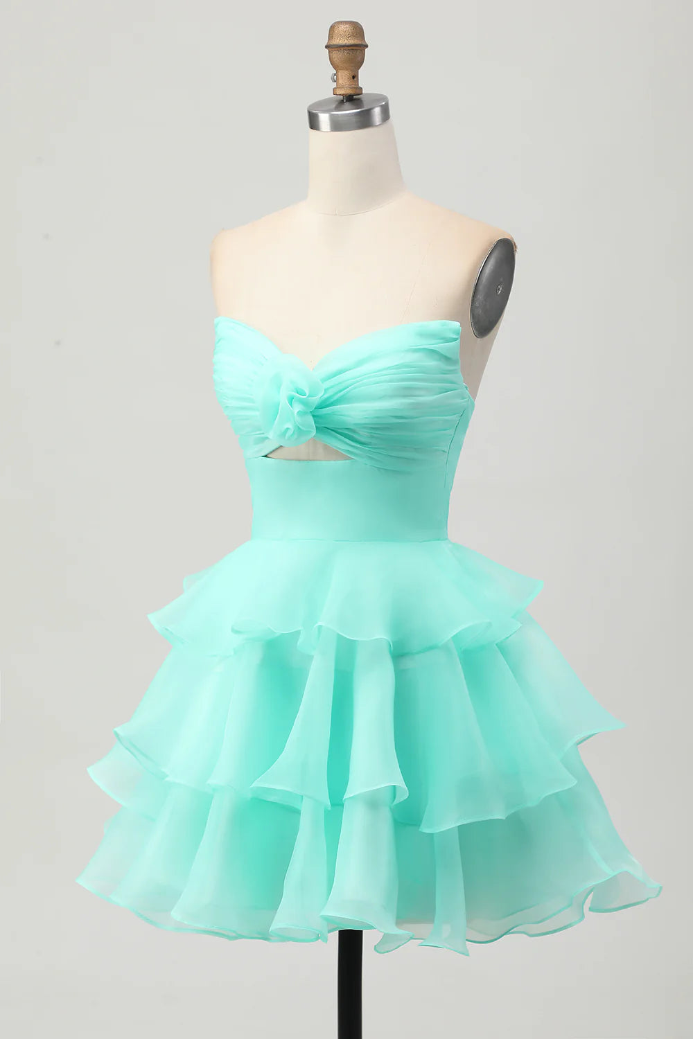 Lovely Blue Sweetheart Collar A-Line Strapless Cut Out Pleated Tiered Short Homecoming Dress