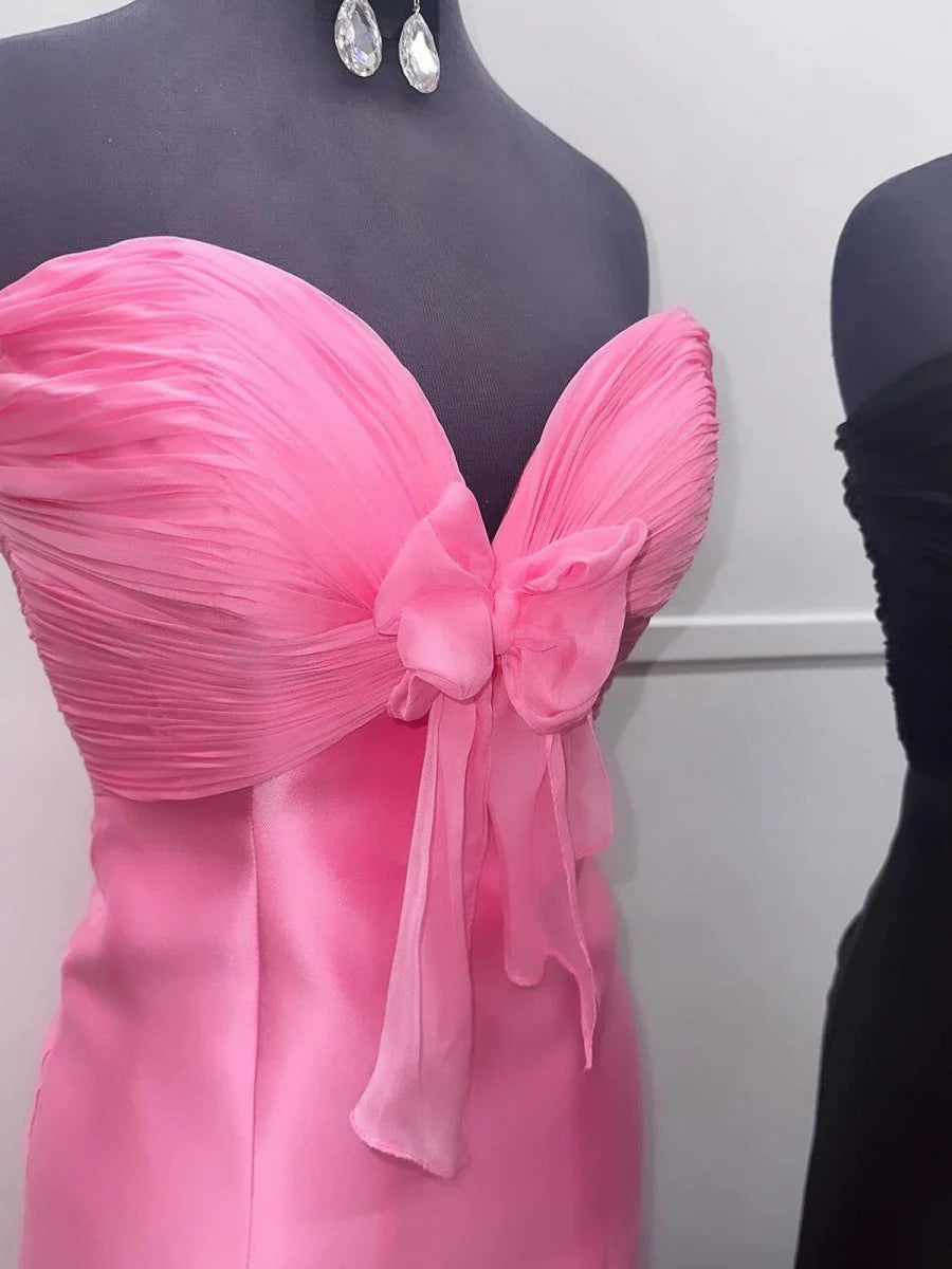 Mermaid Light Blue Bow Sweetheart Slit Long Prom Dress With Sweep Train Affordable Satin Party Dresses