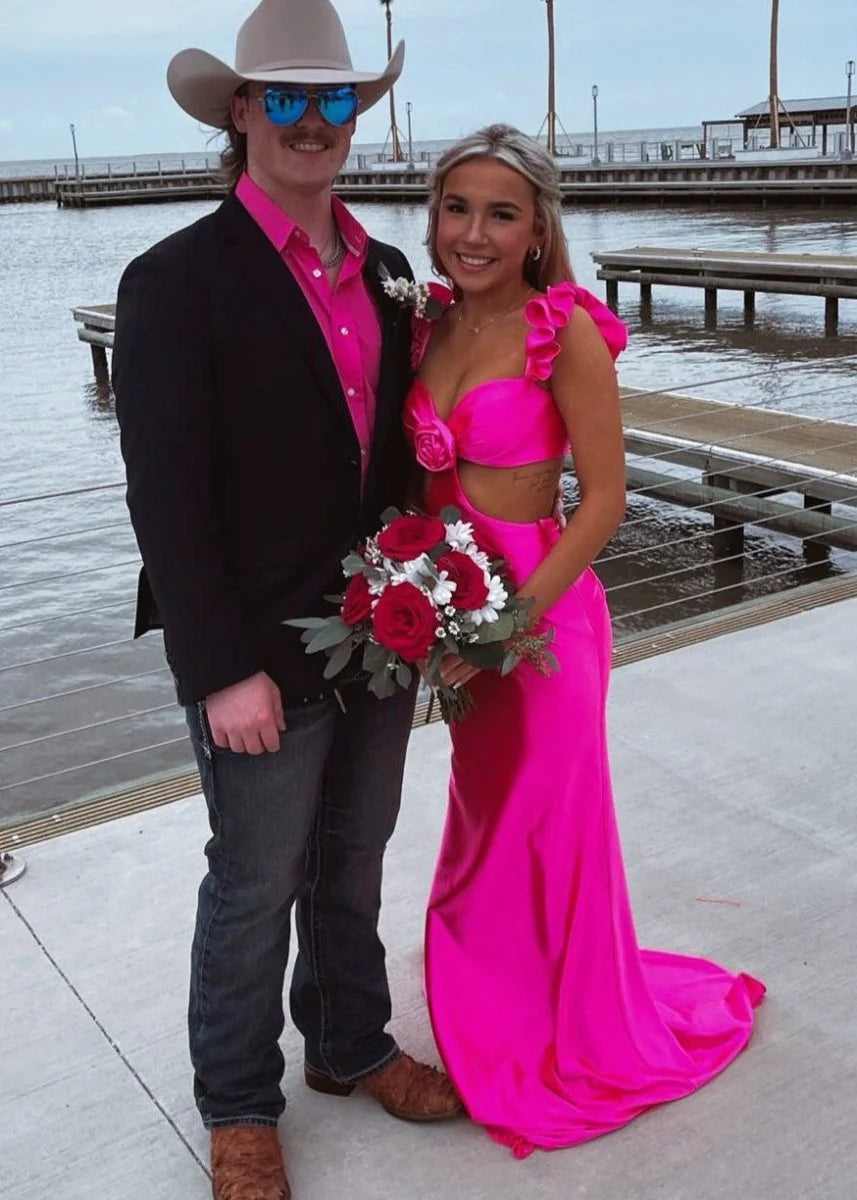 Mermaid Off-the-Shoulder Cutout Satin Violet Floor-Length Prom Dress