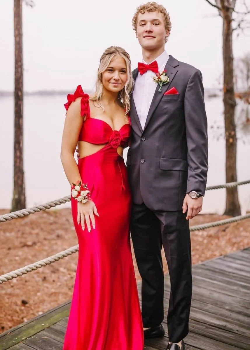 Mermaid Off-the-Shoulder Cutout Satin Violet Floor-Length Prom Dress