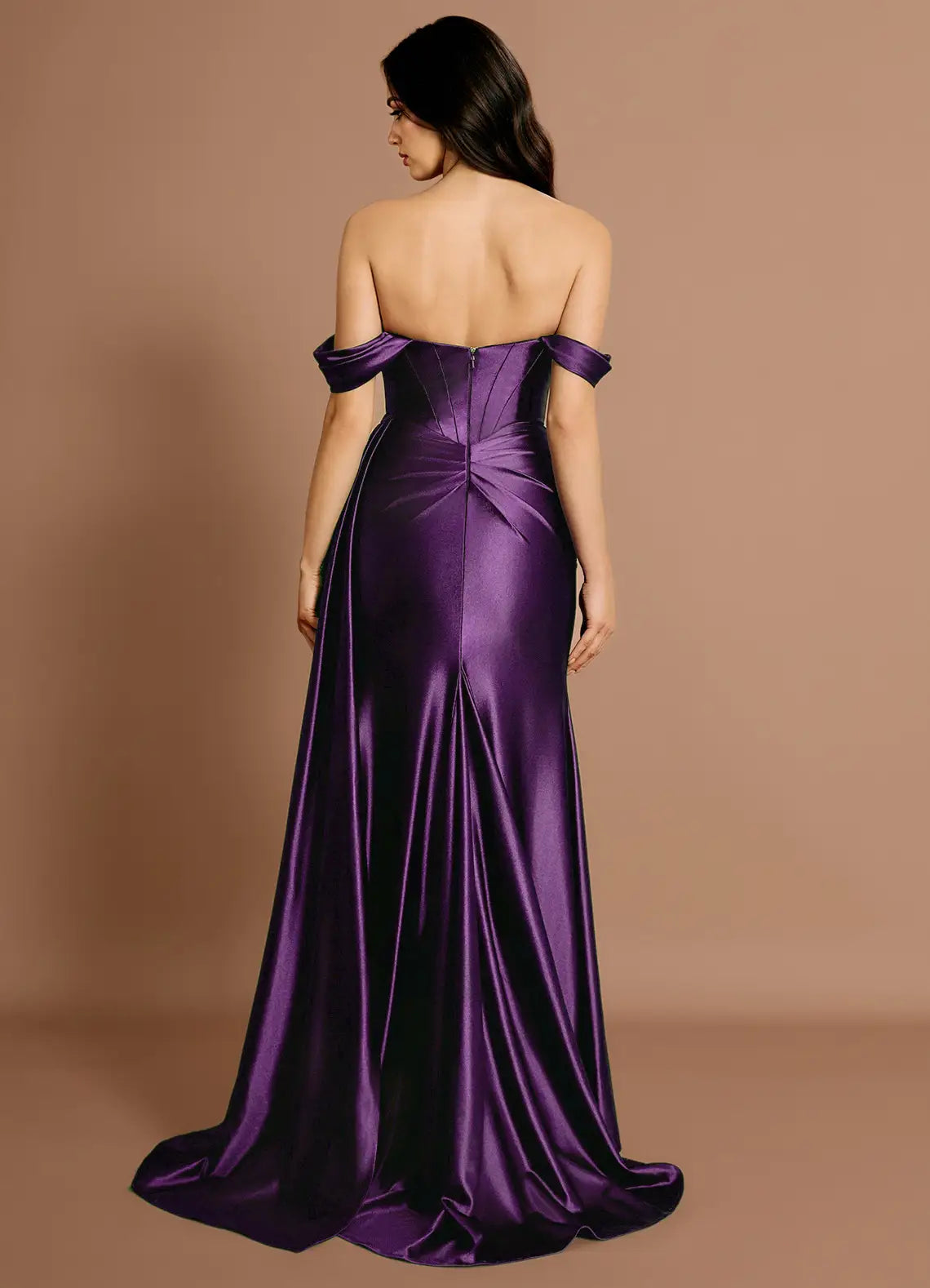 Mermaid Off-the-Shoulder Satin Dark Purple Maxi Evening Dress With Streamer